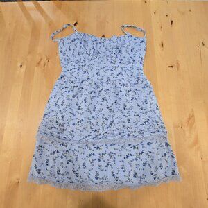 Women's Hollister Mini Dress Sky Blue Floral Spaghetti Strap Size Large L